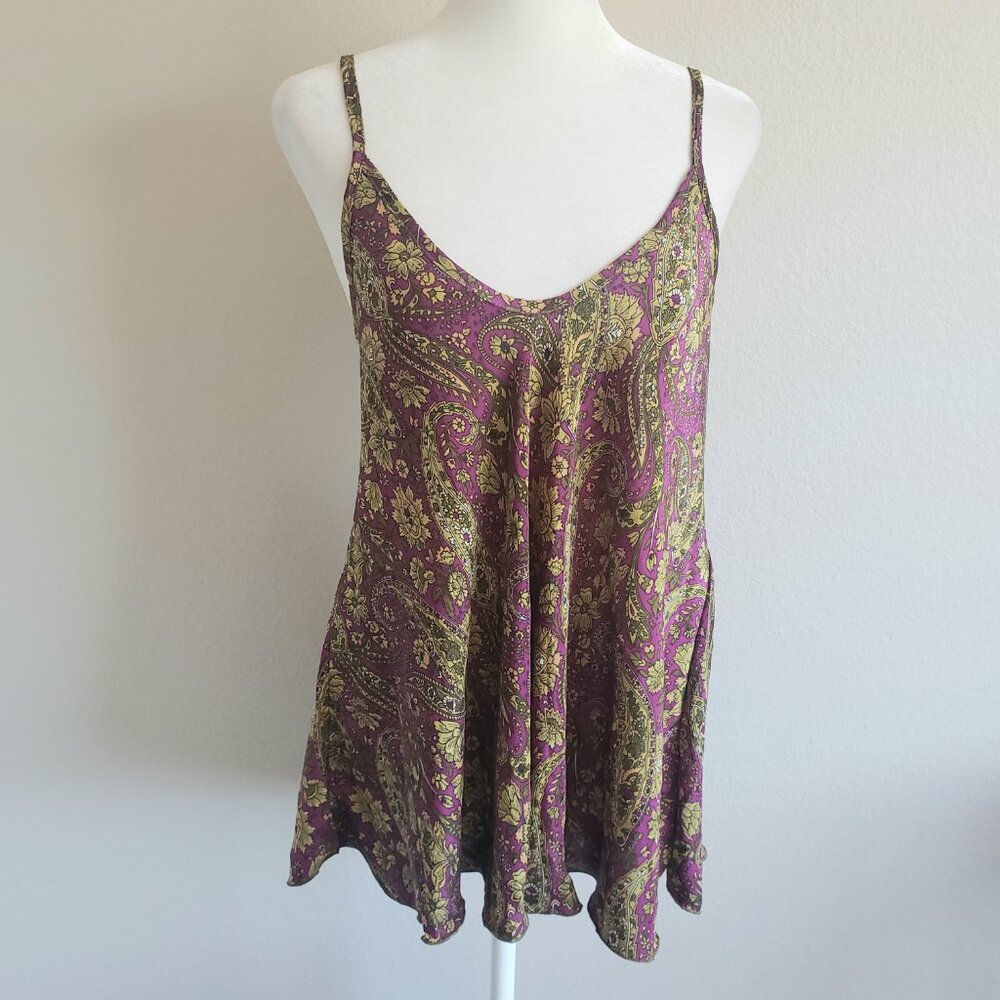 NEW Karma Highway Blouse Cami  Olive Green Purple Paisley Soft Silky Small - Med